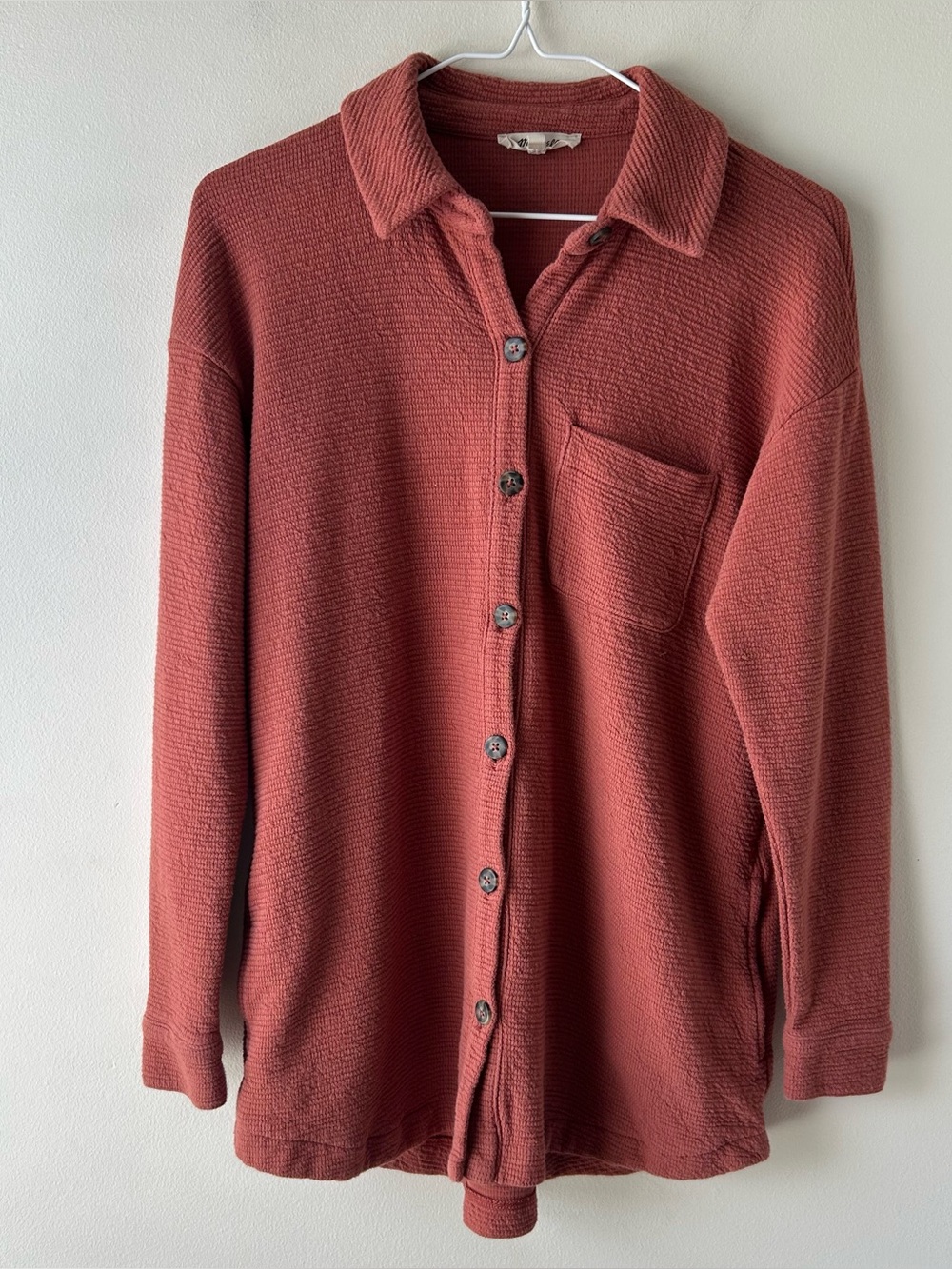 Madewell Textural Knit Shirt-Jacket Weathered Brick Rust Orange XS - Picture 6 of 13